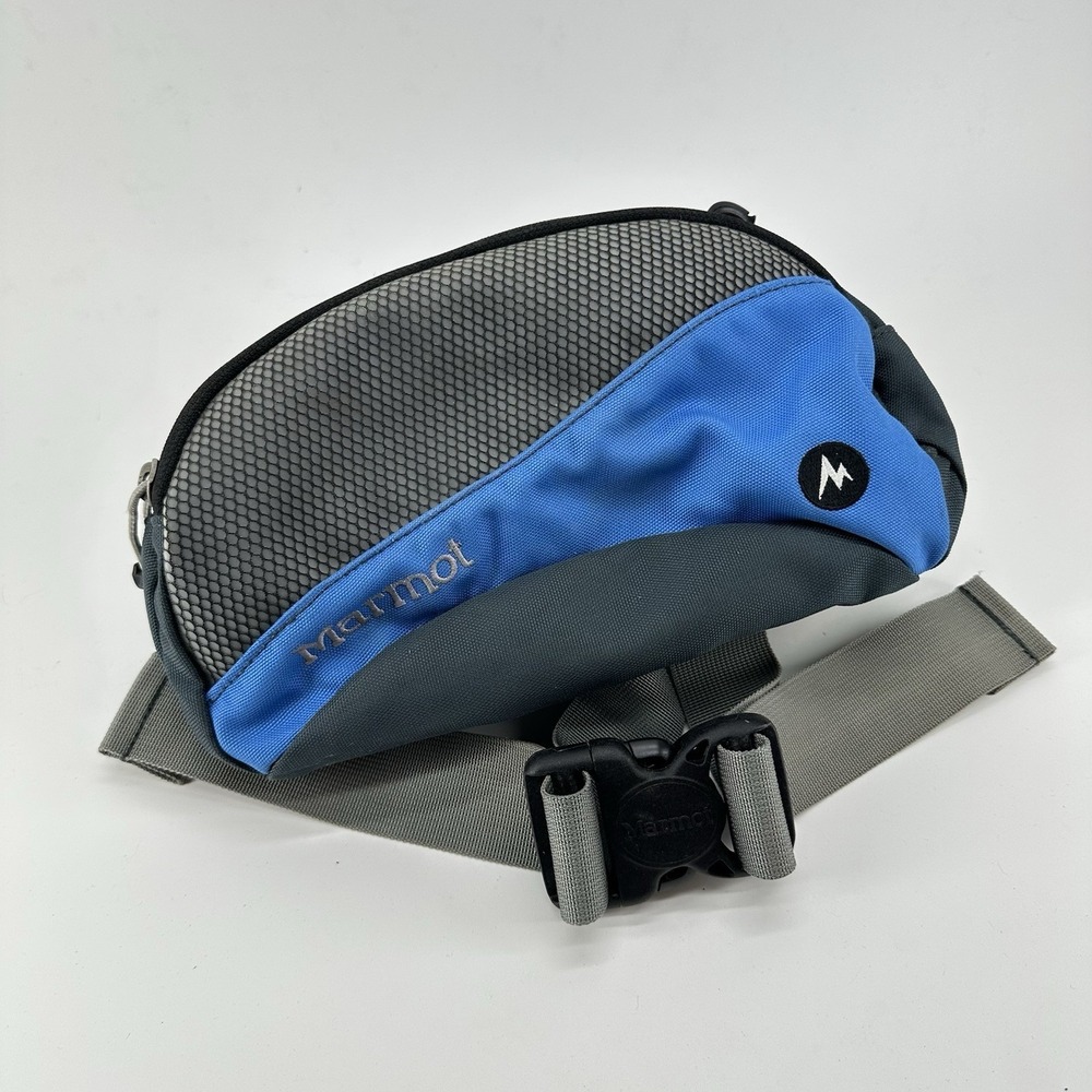 Marmot Blue Gray Hiking Waist Hip Fanny Pack Crossbody Bag Adjustable Zip Buckle